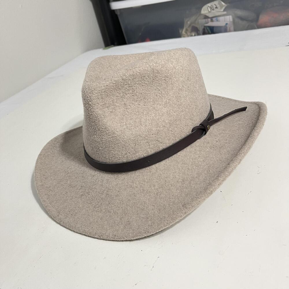 Scala Hat Vintage Fedora Wool Felt Wide Brim Mens One Size Beige OSFM Handmade